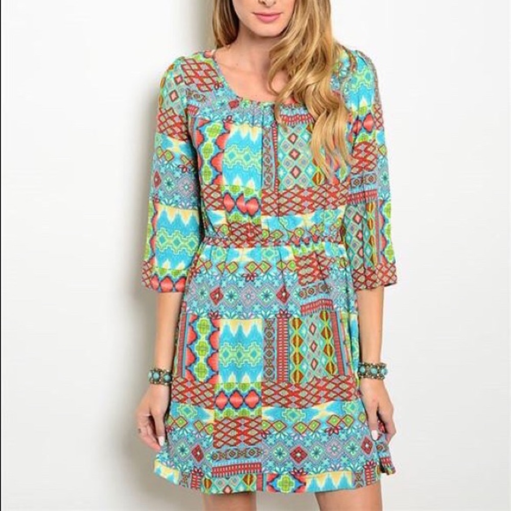 Jade Multi Color Print Dress!